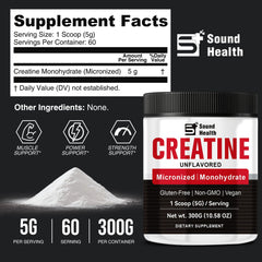 Sound Health Organic creatina-monohidratada-pura con cuchara de dosificación para uso diario