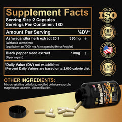 SoundHealth Ashwagandha capsules label showing premium ingredients and 20:1 extract.