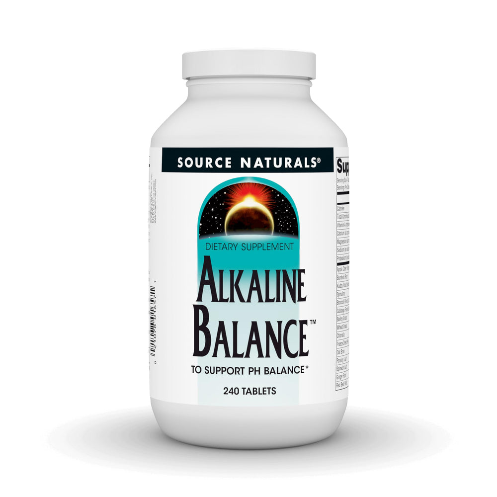 Source Naturals Alkaline Balance tablets in bottle for daily alkalinity support