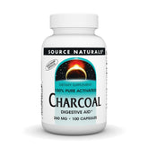 Source Naturals carbón activado en botella, ideal para soporte digestivo.