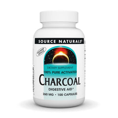 Source Naturals carbón activado en botella, ideal para soporte digestivo.
