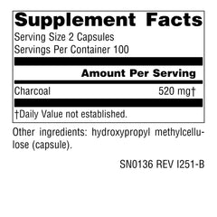 Source Naturals Charcoal capsules in pack for easy daily digestive aid.