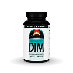 Source Naturals DIM 200mg bottle label highlighting vegetarian-friendly supplement
