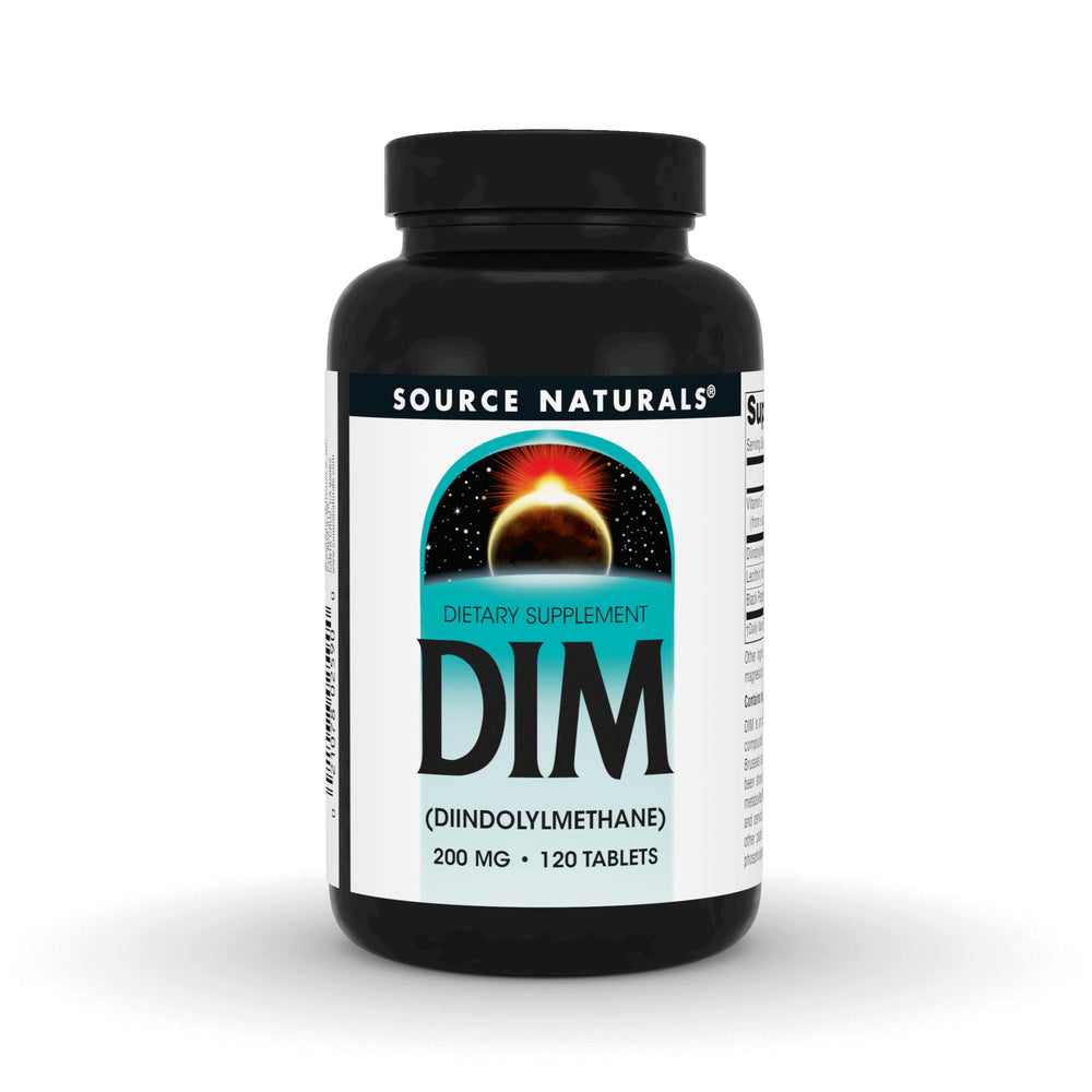 Source Naturals DIM 200mg bottle on shelf for daily use.