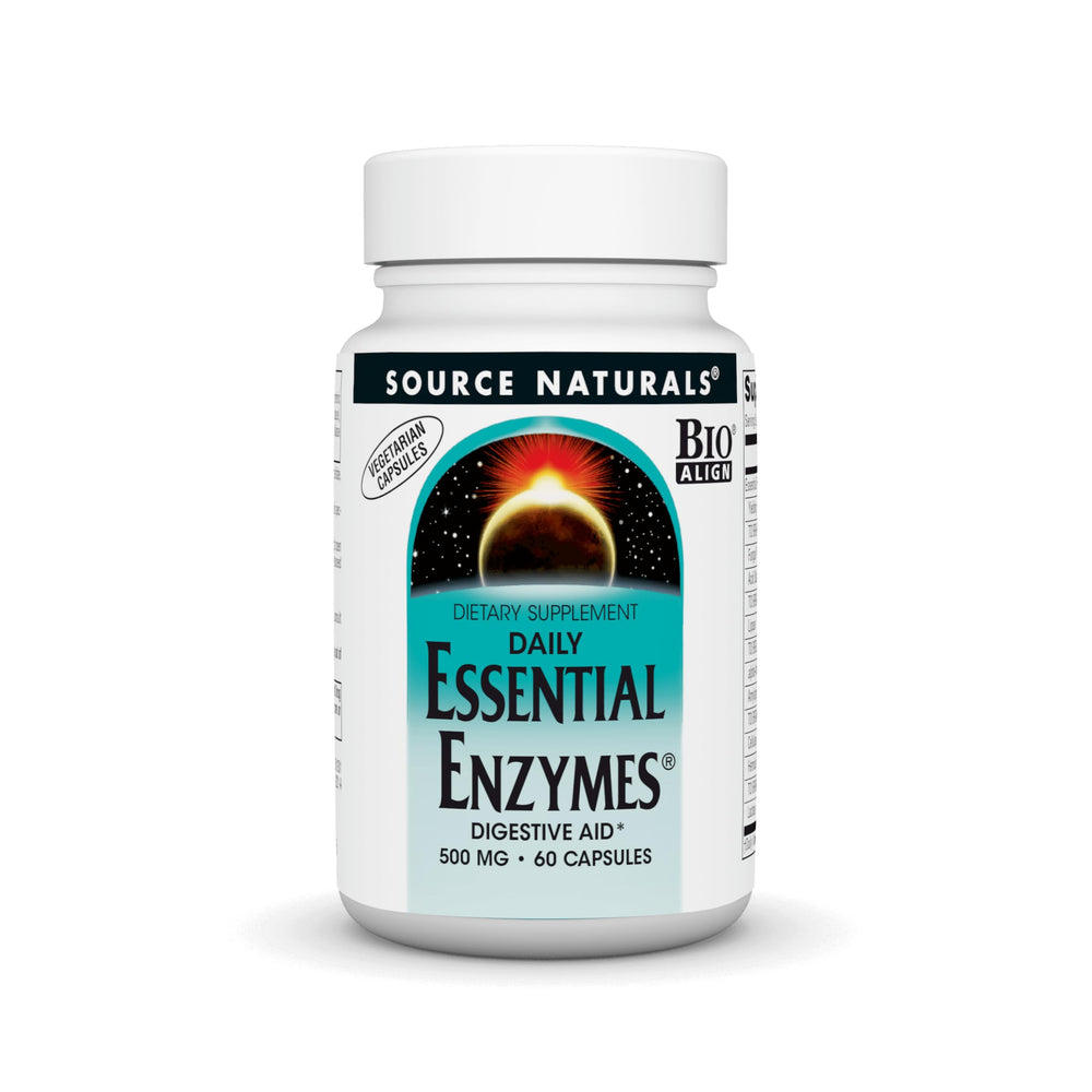 Source Naturals Essential Enzymes en botella de cápsulas para apoyar la digestión.