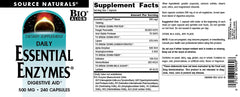 Label detail of Source Naturals Essential Enzymes shows allergen-free formulation.