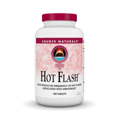 Source Naturals Hot Flash bottle front showing non-GMO soy formula for menopause support