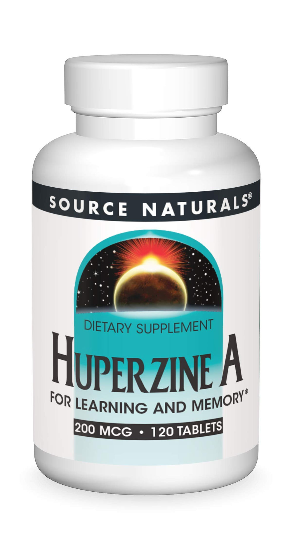 Source Naturals Huperzine A bottle with 120 tablets for memory support.