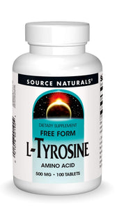 Source Naturals L-Tyrosine tablets close-up for daily mental support.