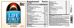 Source Naturals Life Force back of bottle nutrition section showing key ingredients.
