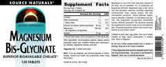 Source Naturals magnesium bis-glycinate ingredients panel emphasizes a clean formula.