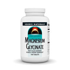 Source Naturals Magnesium Glycinate bottle highlighting high absorption for daily use.
