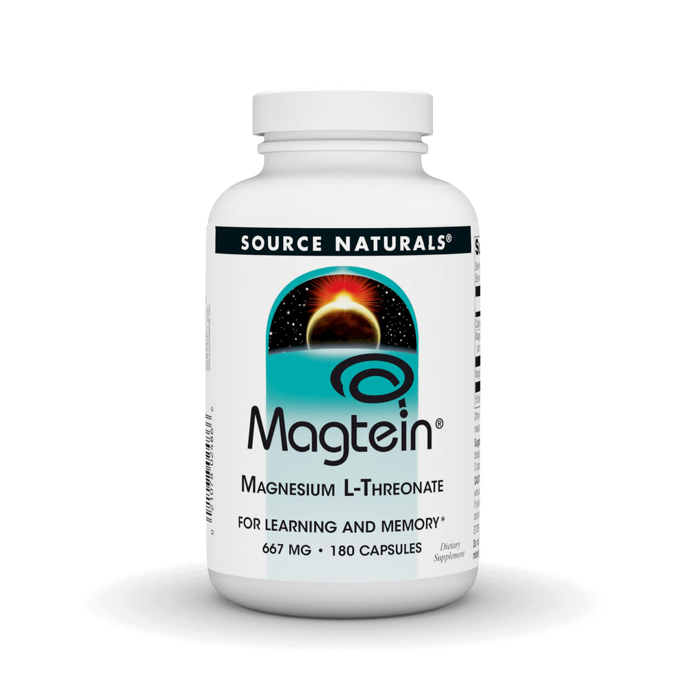 Source Naturals Magtein bottle close-up suggesting cognitive support