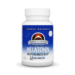 Source Naturals Melatonin 2 mg tablets in bottle, supports restful sleep