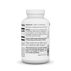 Source Naturals NAC label back showing quality ingredients and allergen-free formula.
