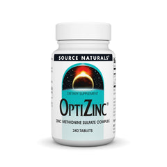 Source Naturals OptiZinc bottle highlighting enhanced zinc absorption.