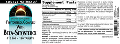 Source Naturals Phytosterol Complex ingredients panel features natural phytosterols.