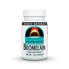 Source Naturals Pineapple Enzyme Bromelain bottle with capsules for protein digestion.