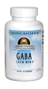 Source Naturals Serene Science GABA 750 mg, botella de cápsulas para mente serena