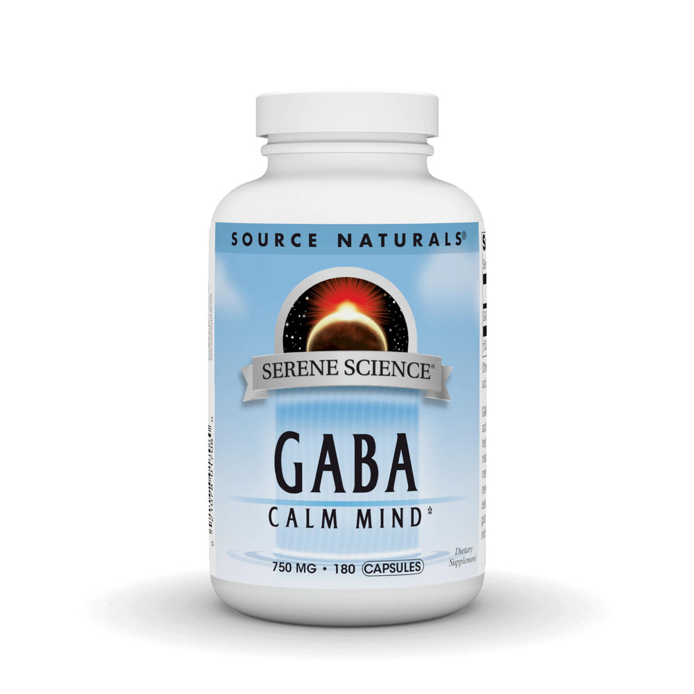 Source Naturals Serene Science GABA bottle showing 180 capsules for daily calm