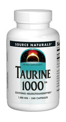 Source Naturals Taurine bottle shown on a clean tabletop.