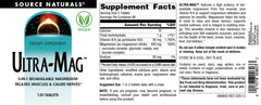 Source Naturals Ultra-Mag ingredients list showing five bioavailable magnesium forms.