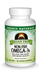 Source Naturals Vegan True Omega-3s bottle front showing vegan EPA-DHA formula.