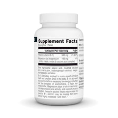 Source Naturals Vitamin B-1 tablets closeup showing 500mg potency and compact form.
