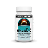 Source Naturals Vitamin D-3 400 IU bottle of tablets supports bone health
