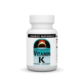 Source Naturals Vitamin K 500 mcg bottle front highlighting dosage for daily use