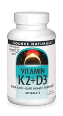 Source Naturals Vitamin K2 + D3 bottle front view supporting bone and heart health.
