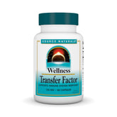 Source Naturals Wellness Transfer Factor bottle on a counter, supporting daily immune balance