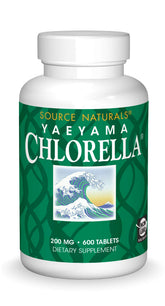 Source Naturals Yaeyama Chlorella bottle, plant-based B12 support in daily nutrition.
