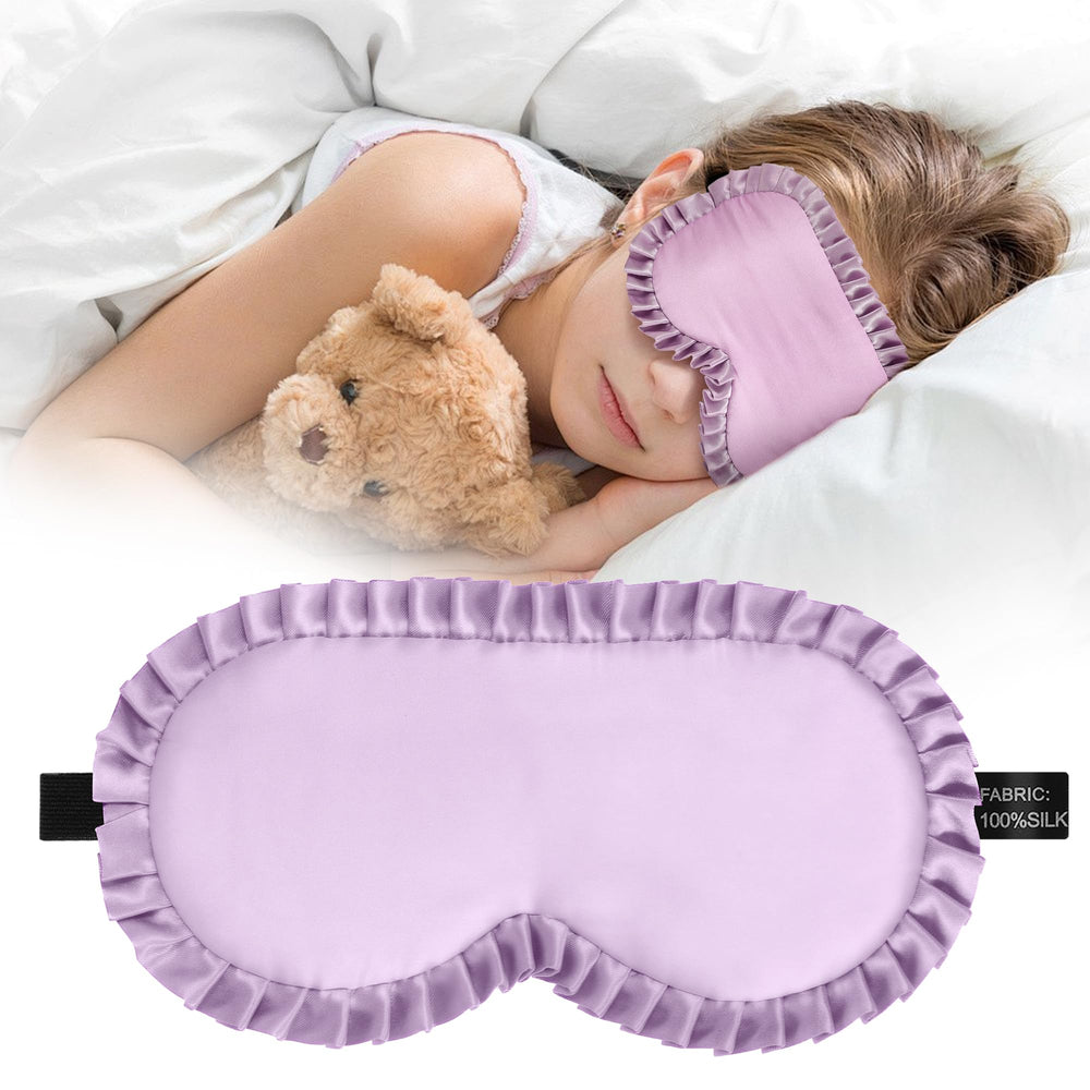 SpacePower Kids Sleep Mask with ruffle design blocks light for cozy bedtimes.
