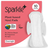 Sparkle Super-Soft Maxi Pads pack front view, eco-friendly packaging for overnight protection.