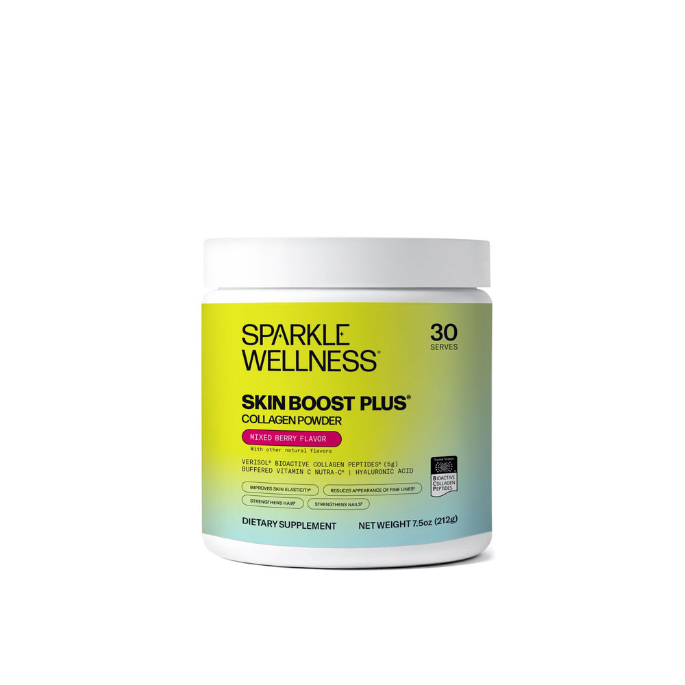 Sparkle Wellness VERISOL bottle shows collagen powder for daily skin support.