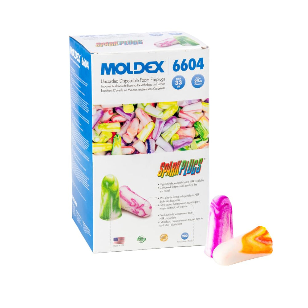 SparkPlugs Moldex foam earplugs with a soft, comfortable fit for all-day wear.