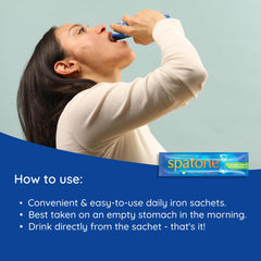 Spatone liquid iron being poured into a glass.