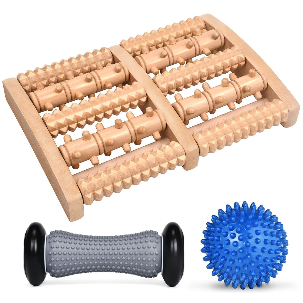 Specaniu wooden double-row foot roller for deep tissue relief at home.