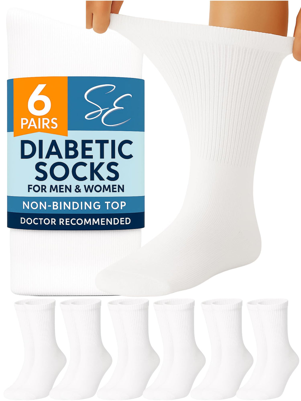 Special Essentials diabetic socks white with a wide top for non-binding comfort.