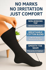 Special Essentials diabetic socks with non-binding stay-up design reduce pressure on ankles and calves.