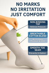Special Essentials diabetic socks wide top closeup shows non-binding fit for comfortable wear.