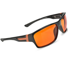 Spectra479 amber glasses worn on the face during evening screen time.