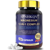 SPNHKOV Magnesium 12-in-1 bottle front showing 120 vegan capsules for daily wellness