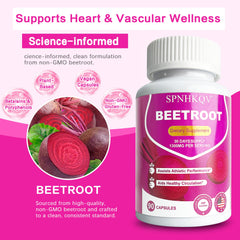 SPNHKOV vegan capsules with beetroot showing clean labels and no artificial additives.