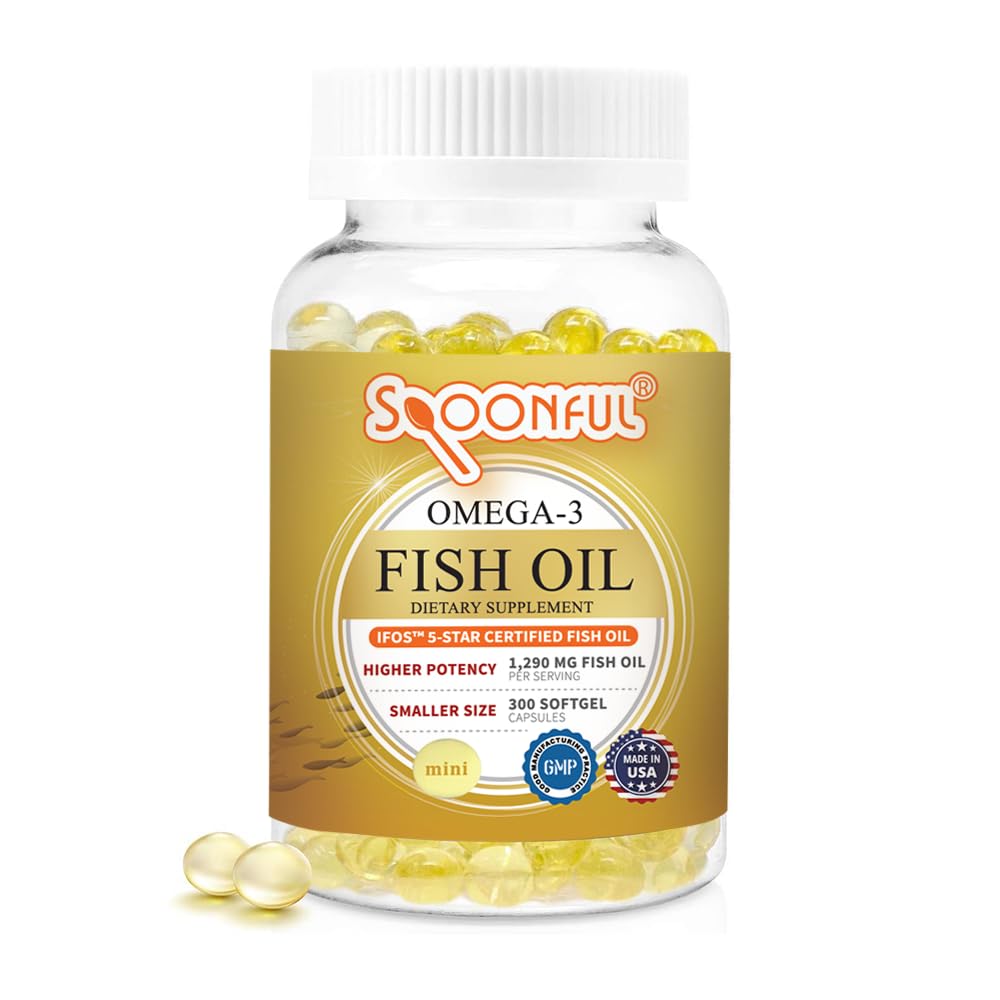Spoonful Mini Omega-3 Fish Oil bottle, compact packaging for easy daily use.