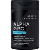 Sports Research Alpha GPC 630mg bottle front promoting cognitive clarity during study