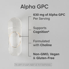Sports Research Alpha GPC 630mg capsules support memory and cognition for study sessions.