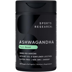Sports Research Ashwagandha softgels bottle with coconut MCT supports relaxation