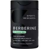 Sports Research Berberine softgels bottle with coconut oil for metabolic support.
